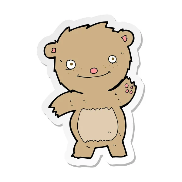 Sticker Cartoon Waving Teddy Bear — Stock Vector