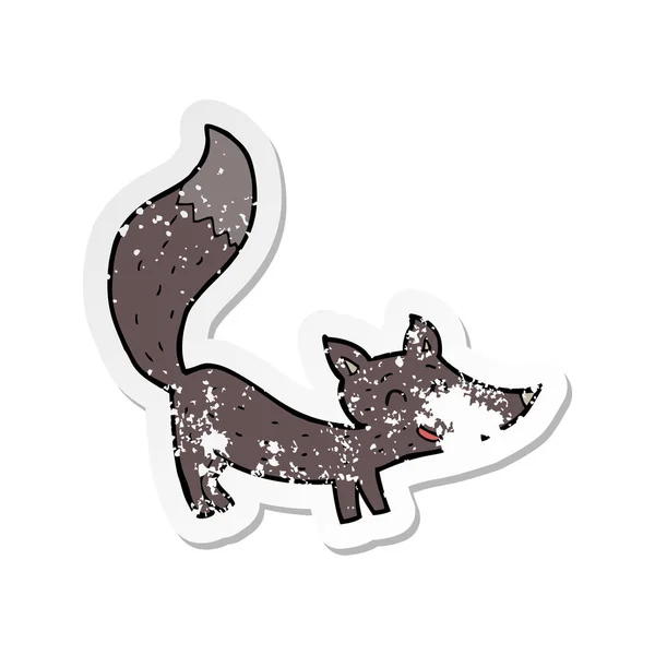 Retro Distressed Sticker Cartoon Little Wolf Cub — Stock Vector