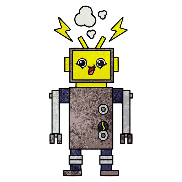 Robot de dibujos animados de textura grunge retro — Archivo Imágenes Vectoriales