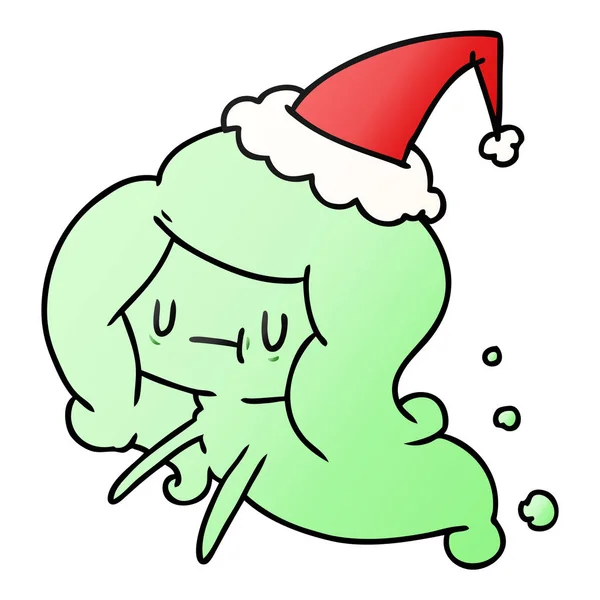 Fumetto Gradiente Natale Disegnato Mano Del Fantasma Kawaii — Vettoriale Stock