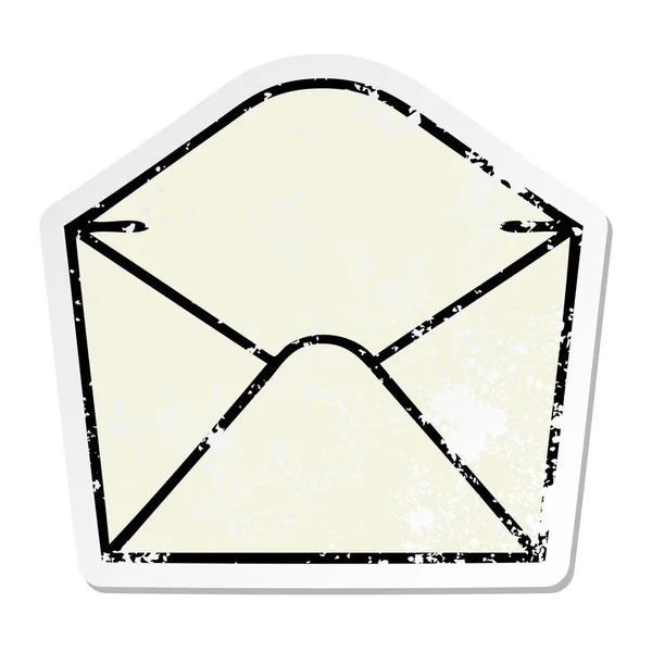 Verontruste sticker van een eigenzinnige hand getrokken cartoon envelop — Stockvector