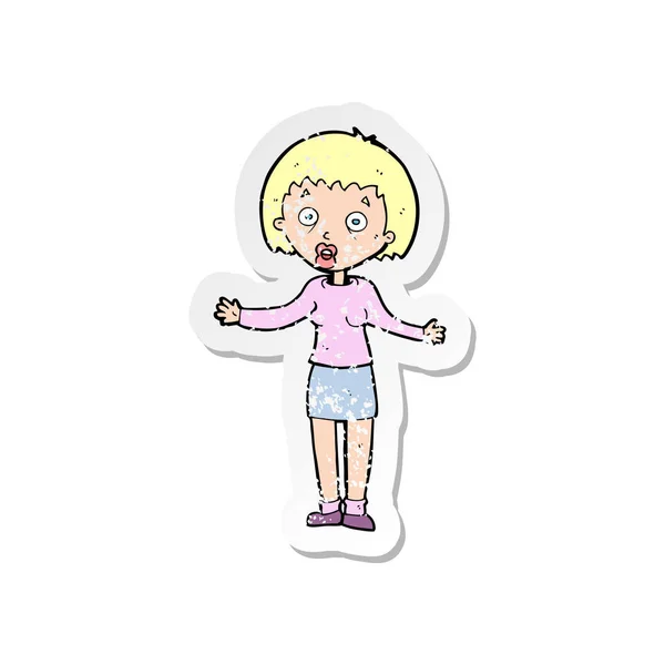 Retro Distressed Sticker Cartoon Woman Making Excuses — Stock Vector