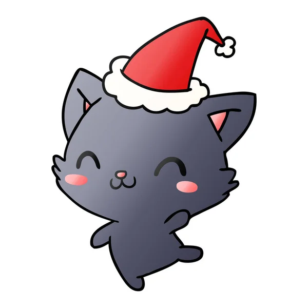 Dibujado Mano Navidad Gradiente Dibujos Animados Kawaii Gato — Vector de stock