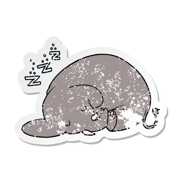Pegatina angustiada de un elefante dormido de dibujos animados — Archivo Imágenes Vectoriales