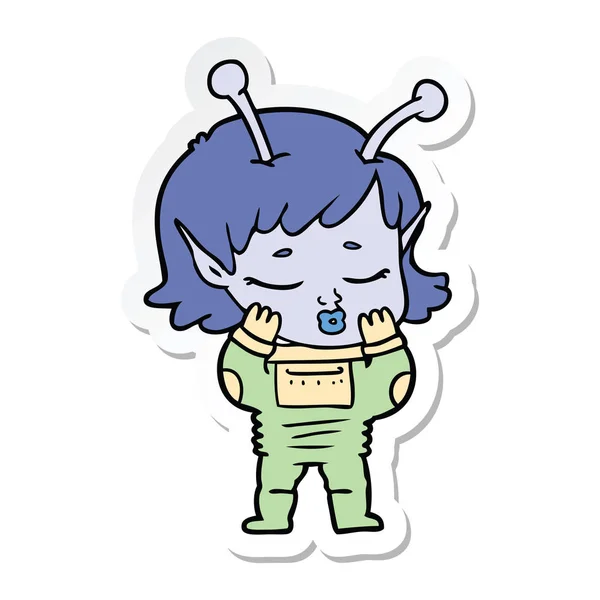 一个卡通外星女孩的贴纸 — 图库矢量图片