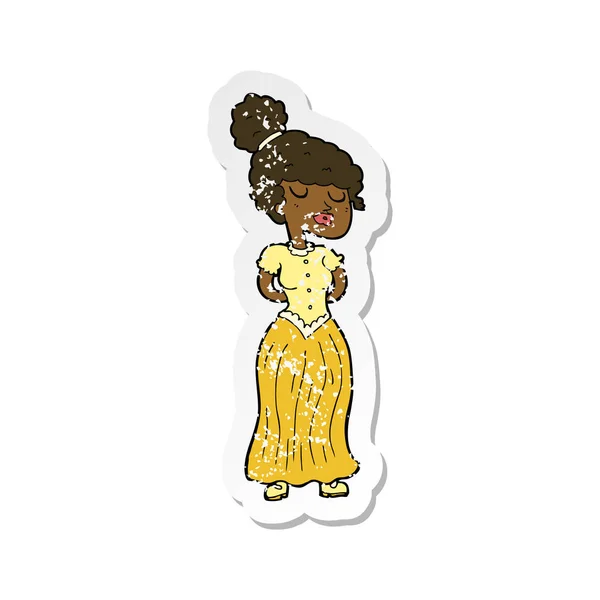 Retro Distressed Sticker Cartoon Pretty Victorian Woman — Stock Vector