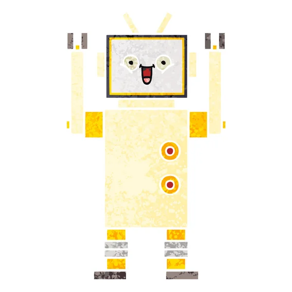 Retro Ilustración Estilo Dibujos Animados Robot Feliz — Vector de stock