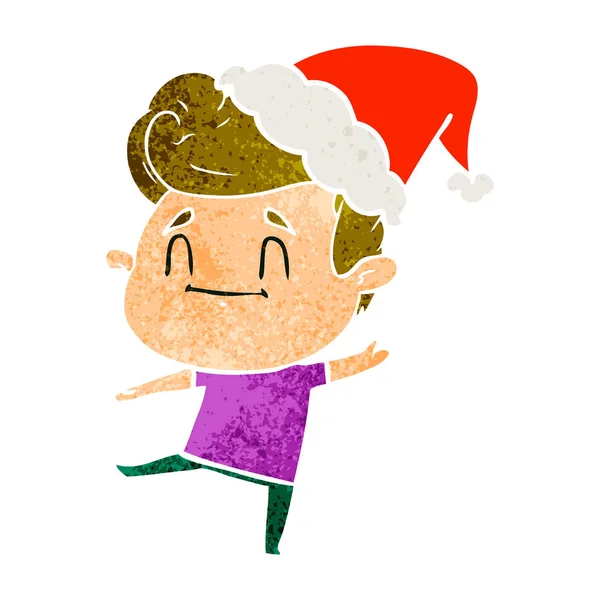 Dibujos Animados Retro Dibujado Mano Feliz Hombre Con Sombrero Santa — Vector de stock