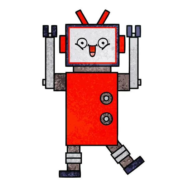 Retro Grunge Textúra Rajzfilm Egy Boldog Robot — Stock Vector