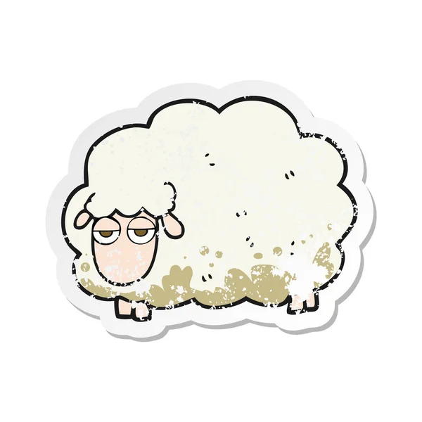 Retro Verdrietig Sticker Van Een Cartoon Modderige Winter Schaap — Stockvector