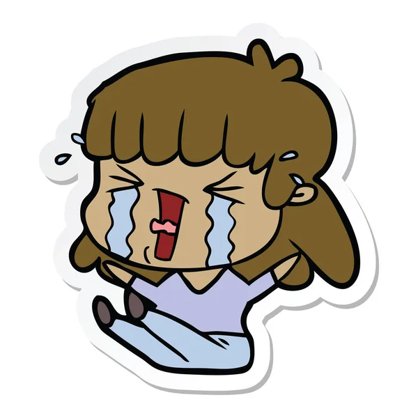 Adesivo Una Donna Cartone Animato Lacrime — Vettoriale Stock