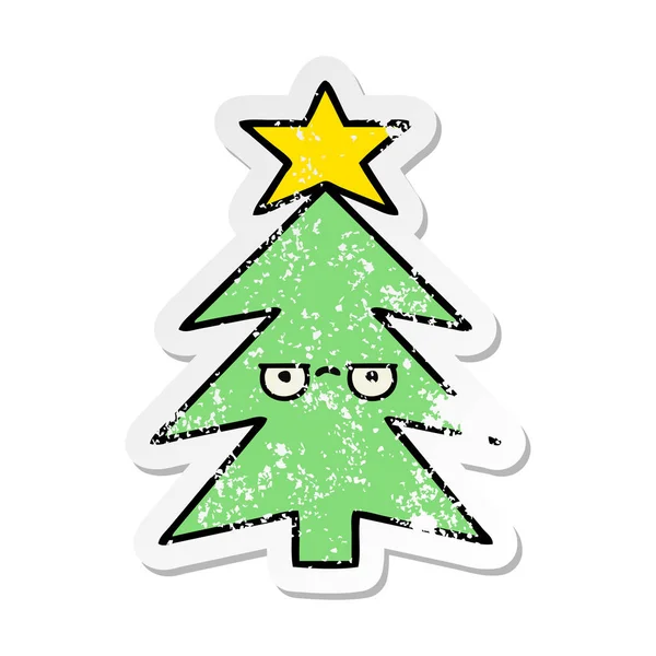 Verontruste sticker van een leuke cartoon kerstboom — Stockvector