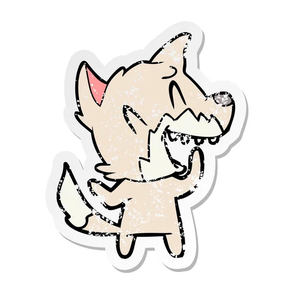 Distressed Sticker Laughing Fox Cartoon — Stock Vector