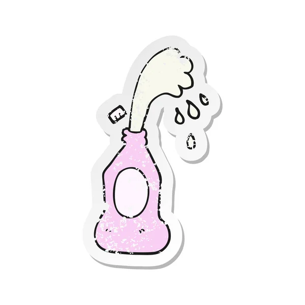 Retro Distressed Sticker Cartoon Squirting Lotion Bottle — Stock Vector