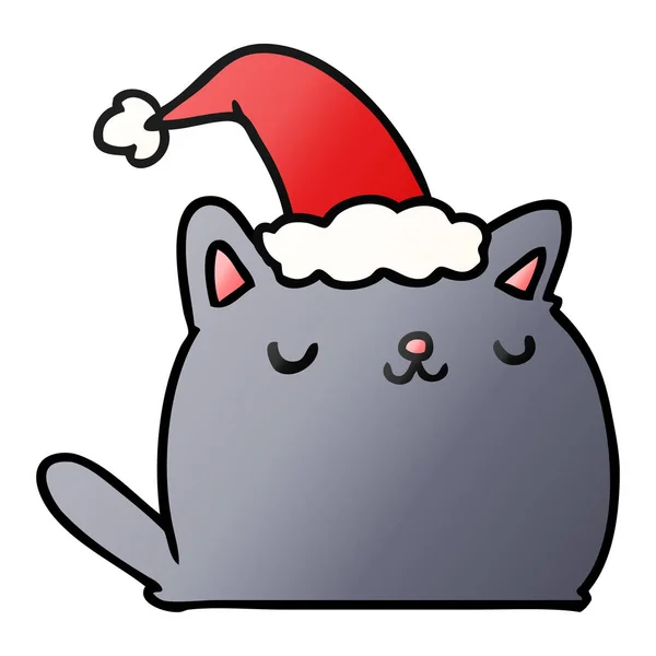 Hand Drawn Christmas Gradient Cartoon Kawaii Cat — Stock Vector