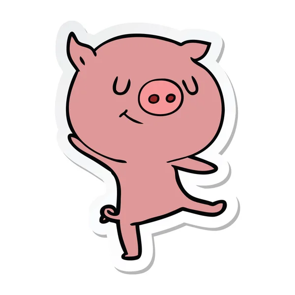 Sticker Van Een Happy Cartoon Varken — Stockvector