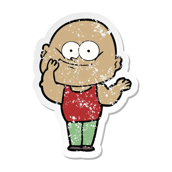 Distressed Sticker Cartoon Bald Man Staring — Stock Vector