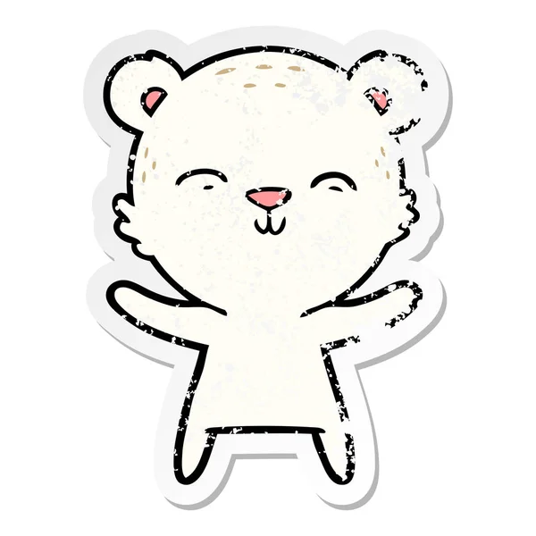 Distressed Sticker Happy Cartoon Polar Bear — Stock Vector