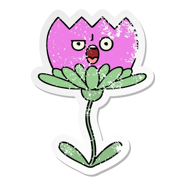 Verontruste sticker van een leuke cartoon bloem — Stockvector