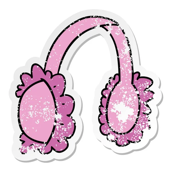 Verzweifelte Aufkleber Cartoon-Doodle von rosa Ohrenschützer Stulpen — Stockvektor