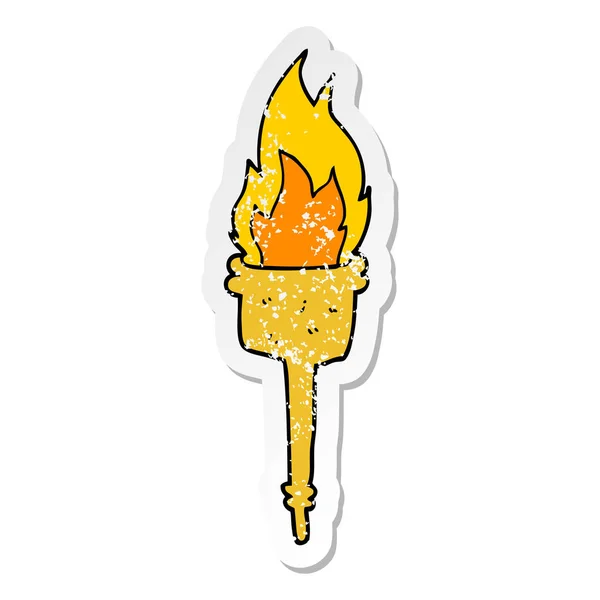 Distressed Sticker Cartoon Flaming Torch — Stock Vector