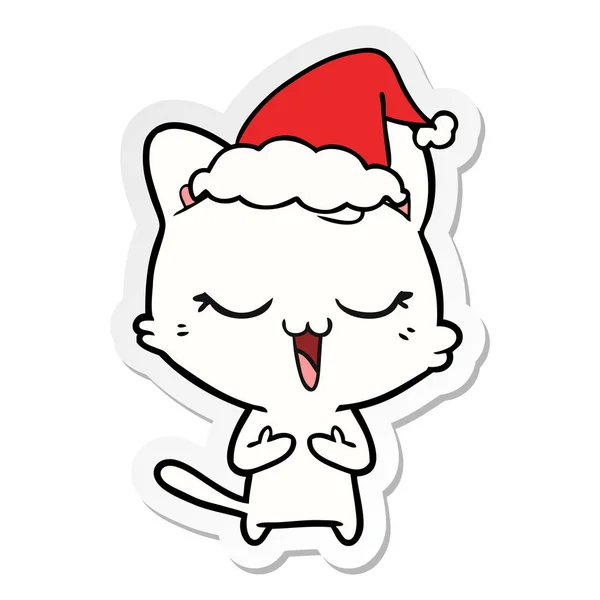 Kreskówka naklejki szczęśliwy kot sobie santa hat — Wektor stockowy
