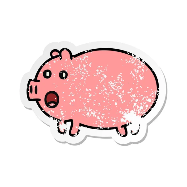 Distressed Sticker Cute Cartoon Pig — Stock Vector