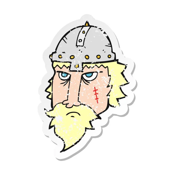 Retro Noodlijdende Sticker Van Een Cartoon Viking Warrior — Stockvector