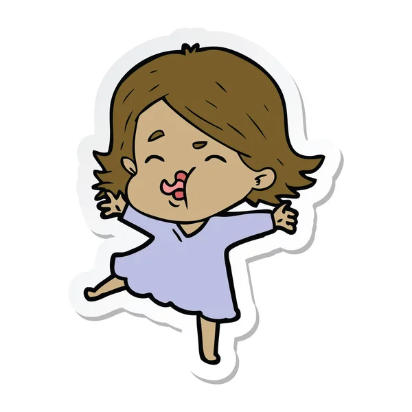 Sticker Cartoon Girl Pulling Face — Stock Vector