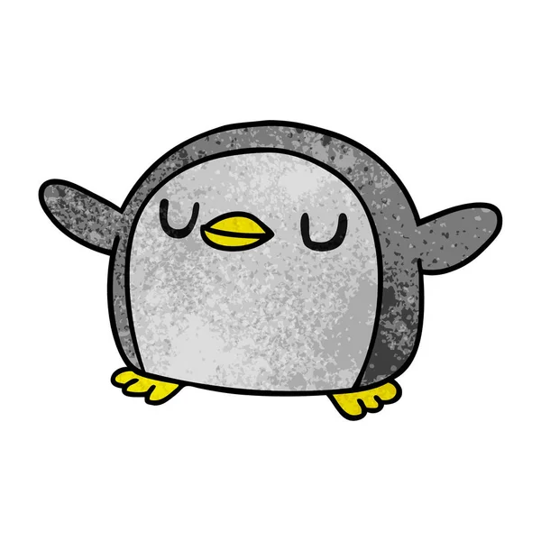 Getextureerde Cartoon Afbeelding Kawaii Van Een Schattige Pinguïn — Stockvector