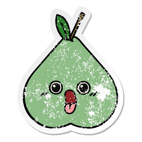 Verontruste sticker voor een leuke cartoon groene pear — Stockvector