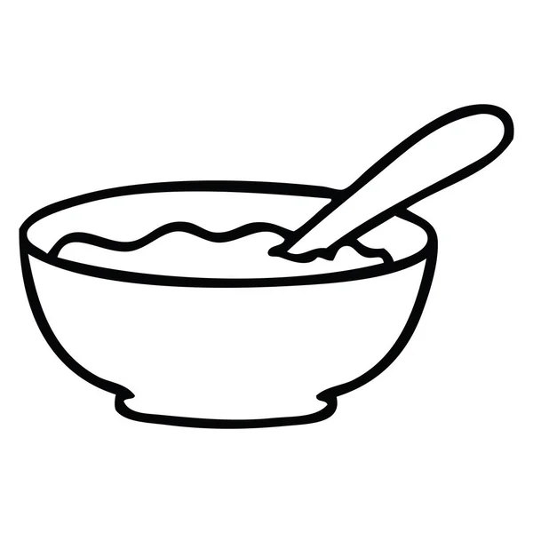 Linea eccentrico disegno fumetto ciotola di porridge — Vettoriale Stock