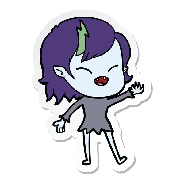 Pegatina de una chica vampiro riendo de dibujos animados — Vector de stock