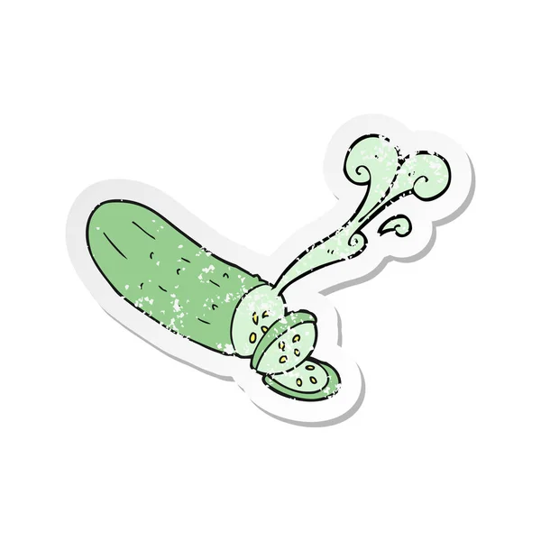 Retro Distressed Sticker Cartoon Sliced Cucumber — Stock Vector