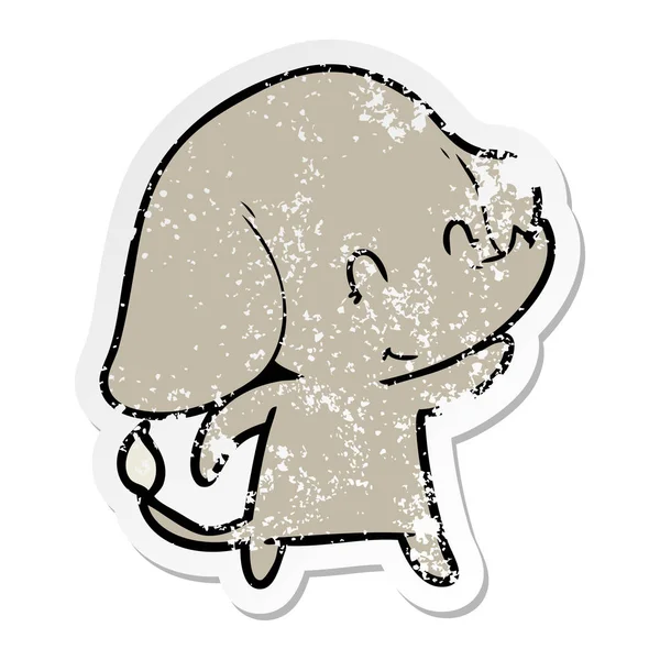 Verontruste Sticker Van Een Leuke Cartoon Olifant — Stockvector