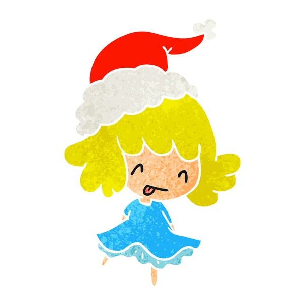 Dibujado Mano Navidad Retro Dibujos Animados Chica Kawaii — Vector de stock