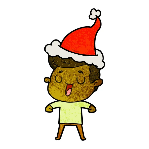 一个戴着圣诞老人帽的男人的快乐手绘纹理漫画 — 图库矢量图片