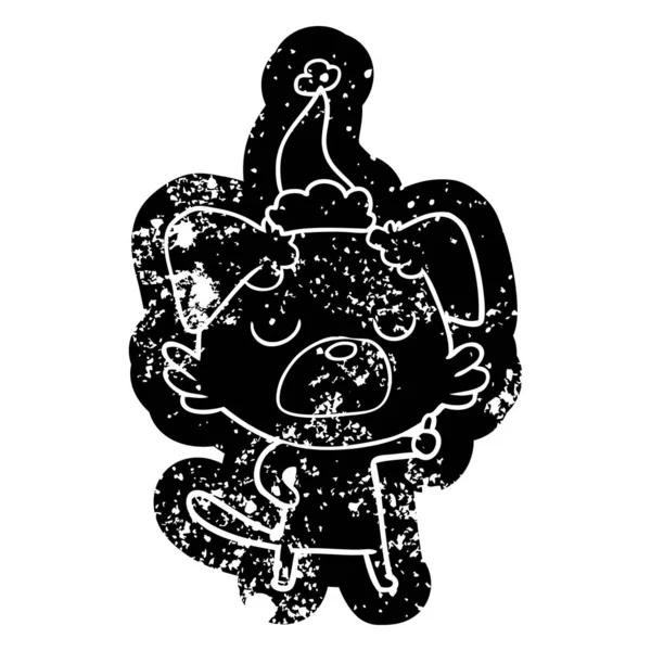Desenho animado ícone angustiado de um cão vestindo chapéu de santa — Vetor de Stock