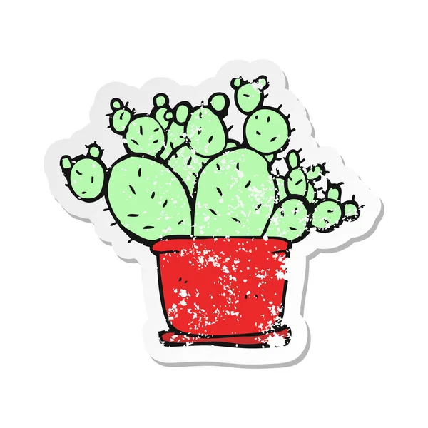 Retro Noodlijdende Sticker Van Een Cartoon Cactus — Stockvector