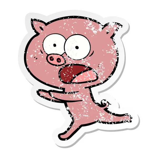 一个卡通猪运行的苦恼贴纸 — 图库矢量图片
