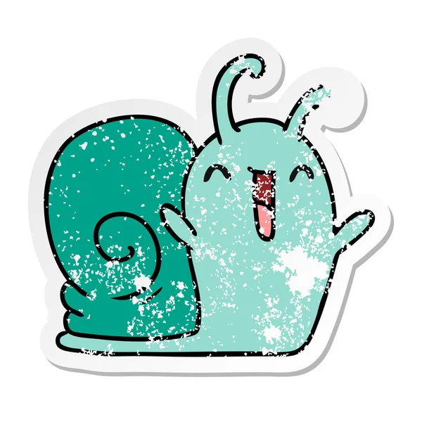 苦恼的卡通贴纸插图卡瓦伊快乐可爱的蜗牛 — 图库矢量图片