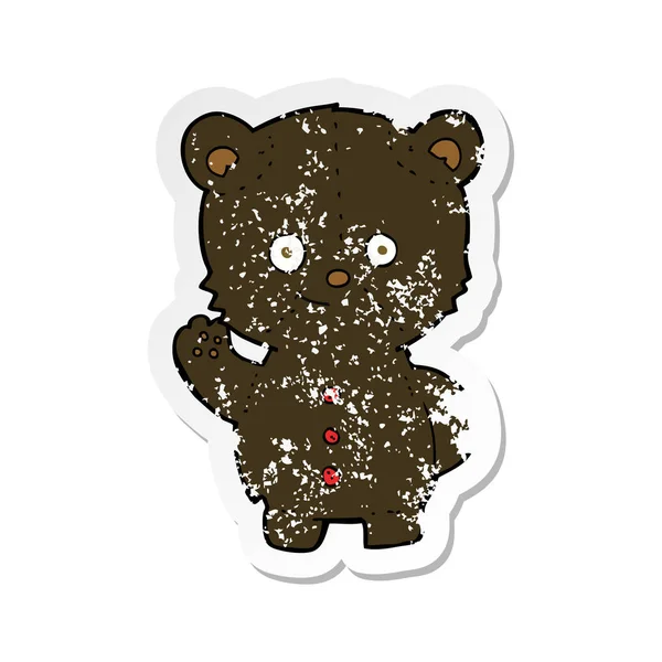 Etiqueta Angustiada Retro Filhote Urso Preto Dos Desenhos Animados — Vetor de Stock
