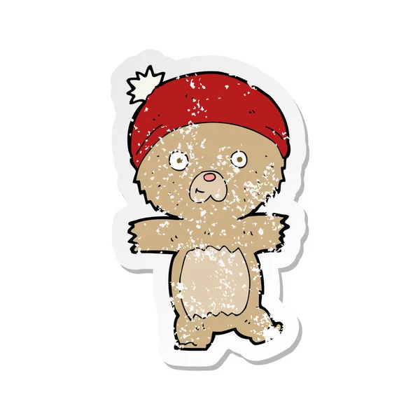 Pegatina Retro Angustiado Oso Peluche Divertido Dibujos Animados — Vector de stock