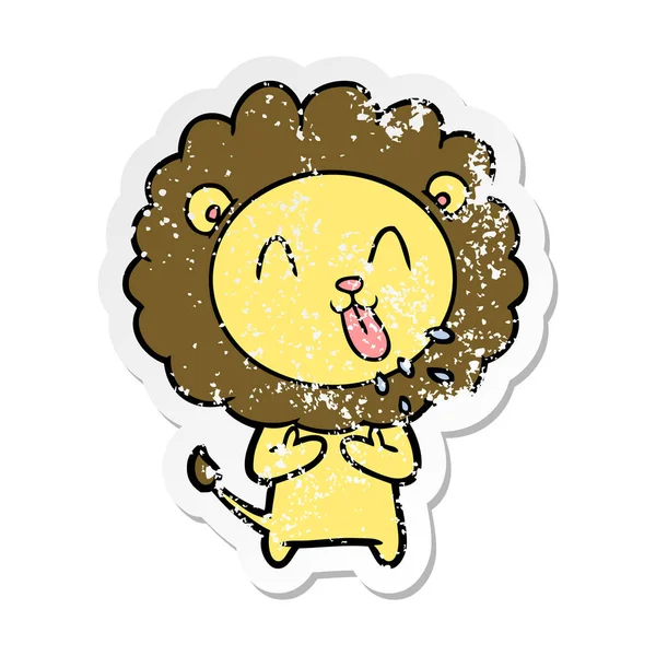 Stiker tertekan dari singa kartun bahagia - Stok Vektor