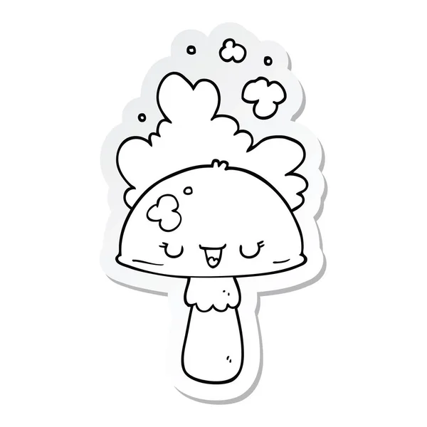 带有勺子云的卡通蘑菇贴纸 — 图库矢量图片