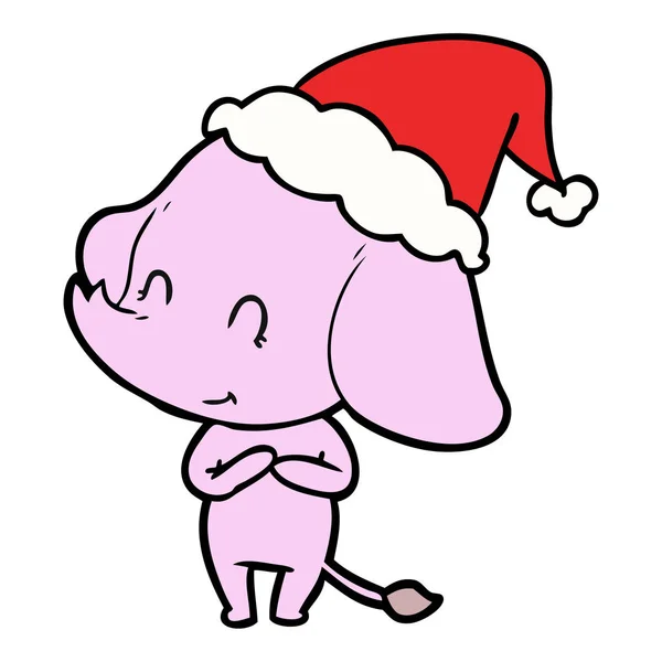 Línea Dibujada Mano Lindo Dibujo Elefante Con Sombrero Santa — Archivo Imágenes Vectoriales