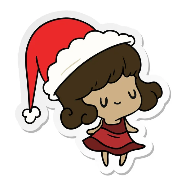 Autocollant de Noël dessin animé de fille kawaii — Image vectorielle