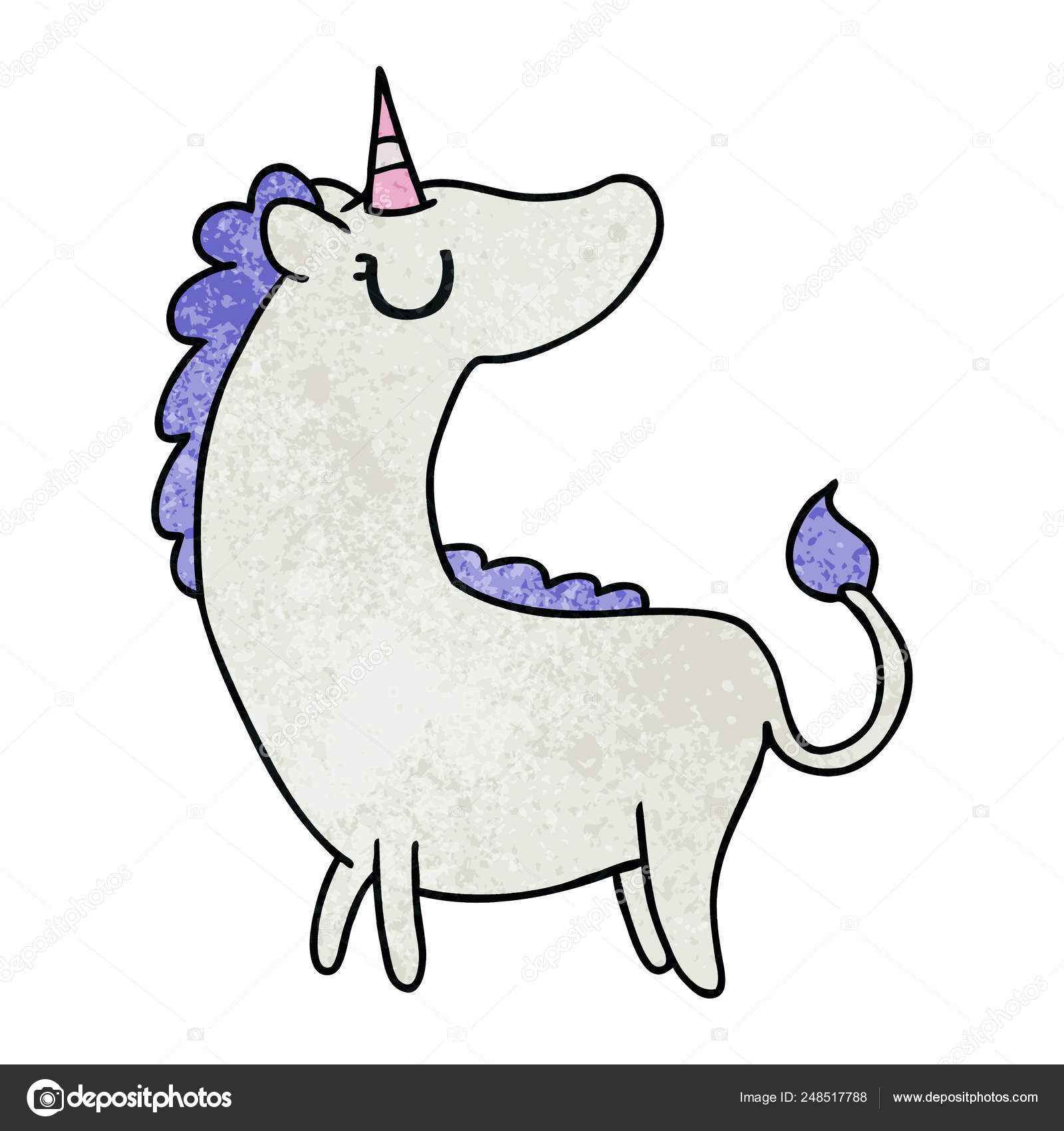 Freehand Drawn Textured Cartoon Cute Kawaii Unicorn Stock