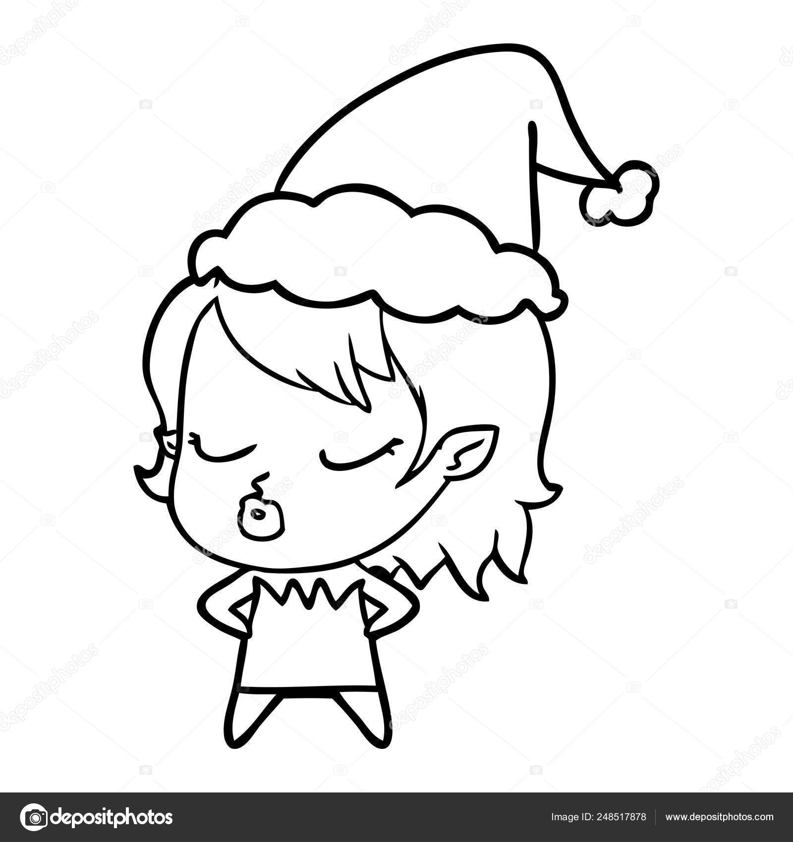 Bonito linha desenho de um vampiro menina vestindo santa chapéu imagem  vetorial de lineartestpilot© 248517878