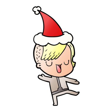 şirin el bir kızın degrade çizgi film Noel Baba şapkası giyen hipster saç kesimi ile çekilmiş.